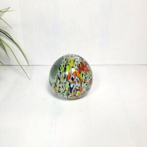 Retro Paperweight Round Art Glass Multicolor Confetti